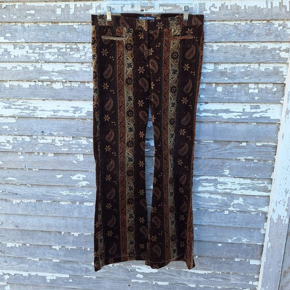 Work Order Brown Paisley Velvet Pants Size 6 - Picture 1 of 8